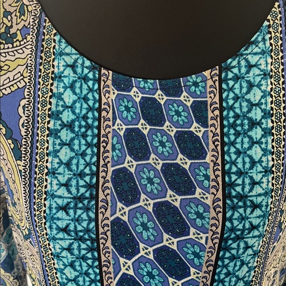 Chico’s Elegant Blue Patterned Long Sleeve Top Sz 1 - Picture 2 of 13